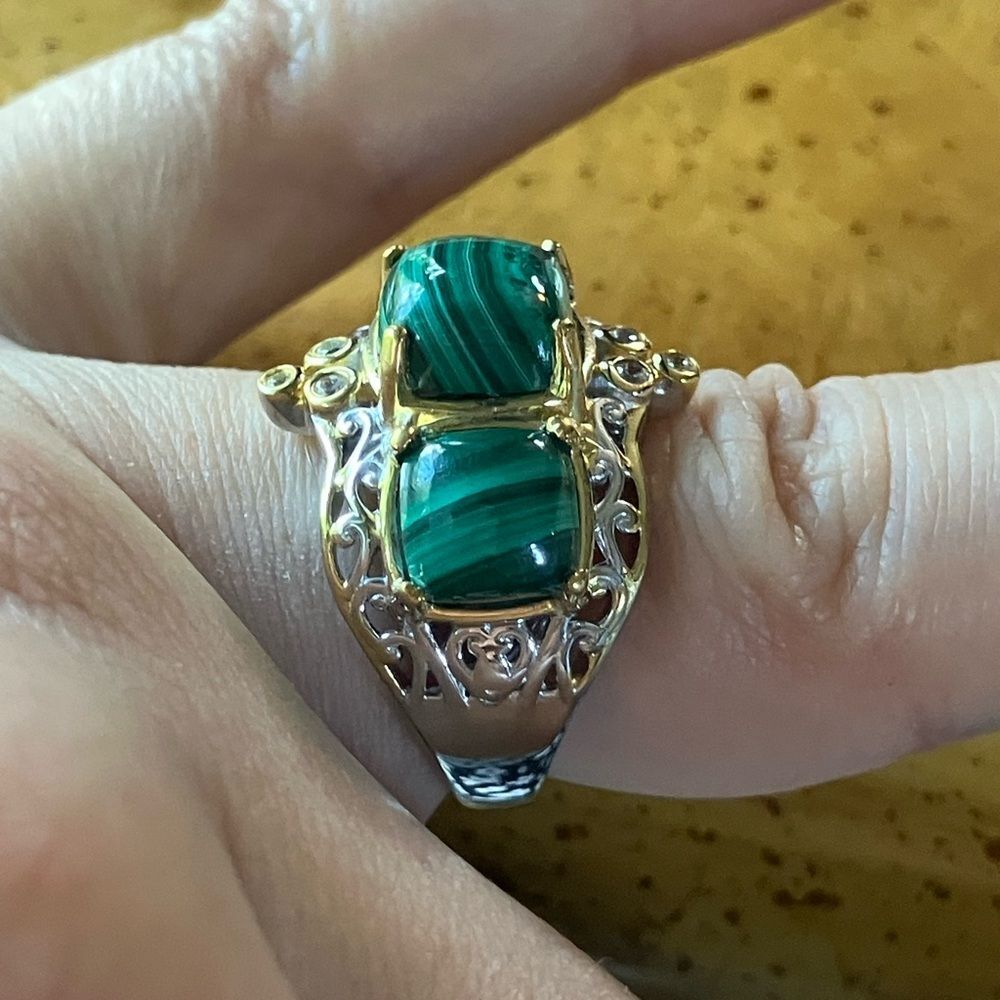 Natural Malachite Sterling Silver Ring Size 6 - Picture 3 of 9